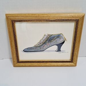 Peggy Abrams Watercolor Print Fancy Antique Shoe Gold‎ Frame